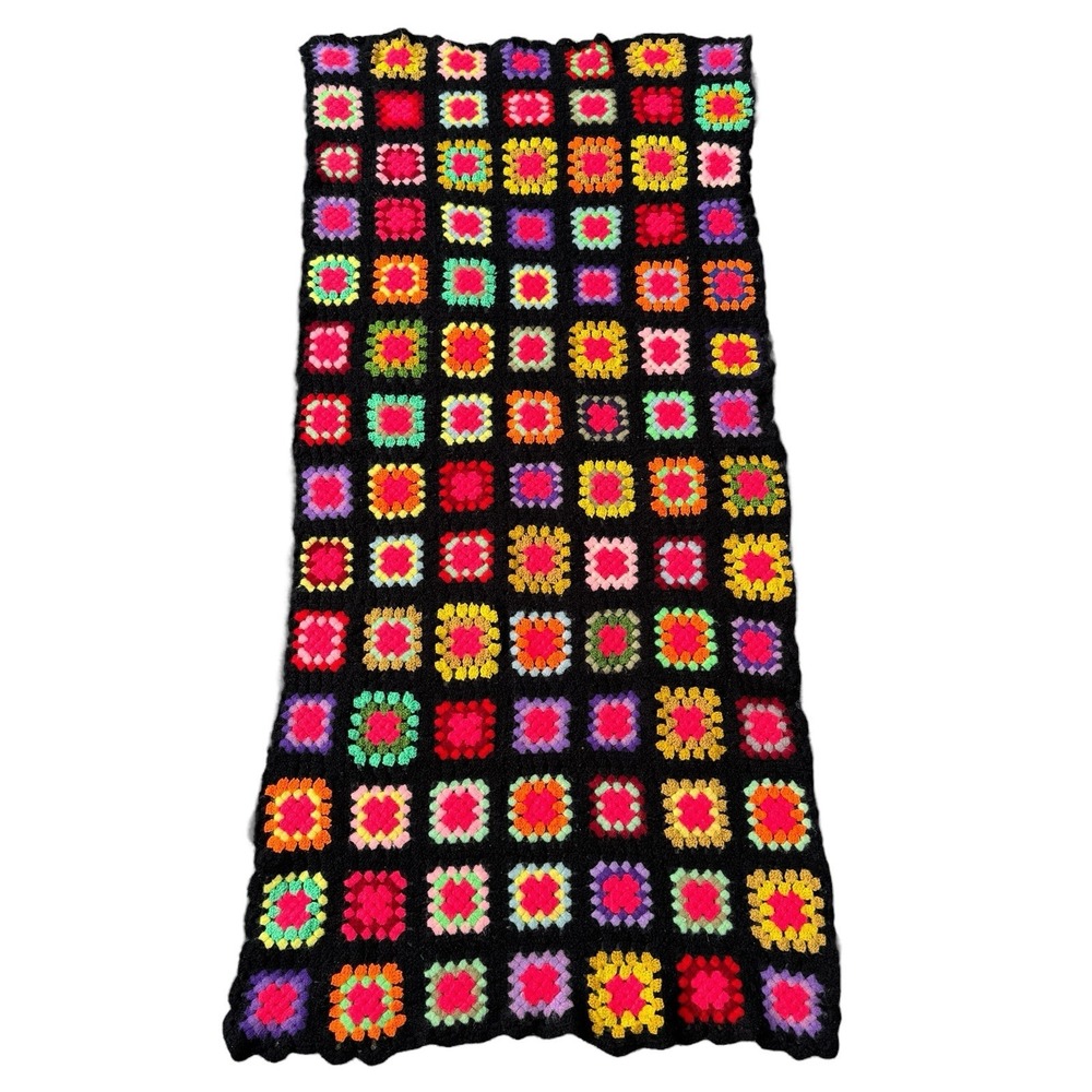 Handmade Crochet Granny Square Throw Afghan 35.5‎ X 77 inch Multi-Color Blanket